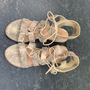 Snakeskin Lace Up Heeled Sandals